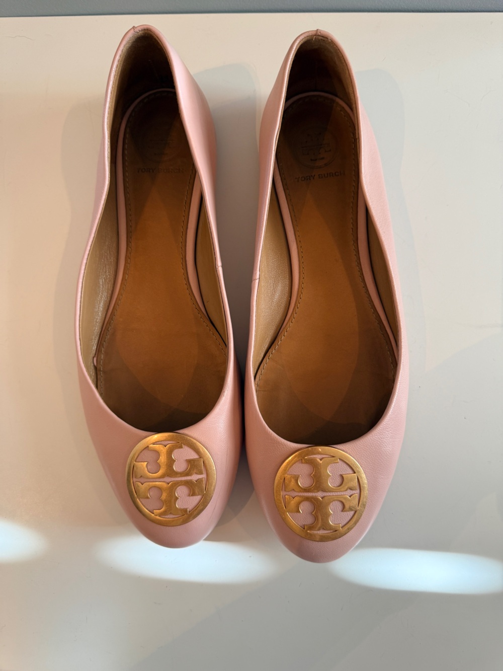 Tory Burch Benton 2 Ballet Flats Size 8 Nappa Leather Blush Pink Gold Logo